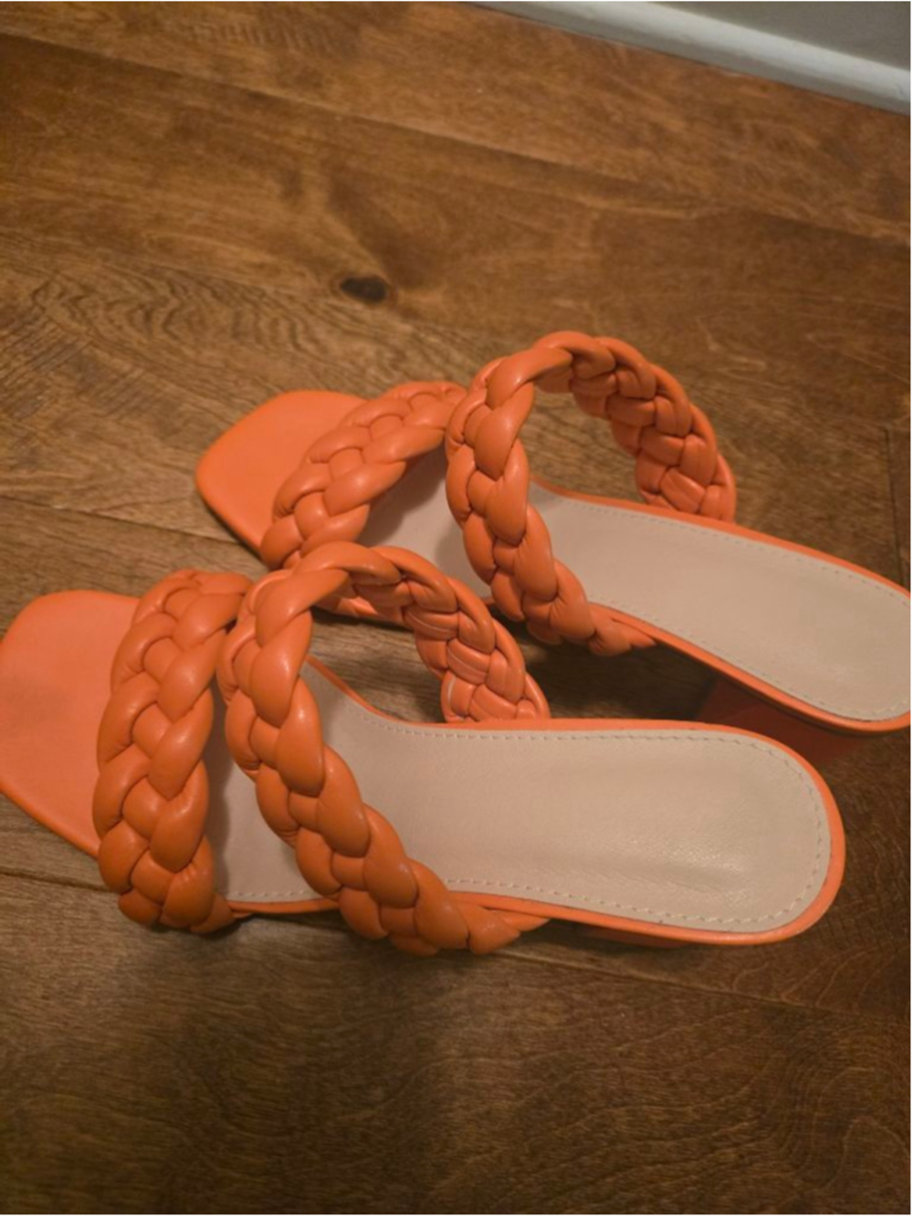 Women's Orange Braided Strap Block Heel Sandals